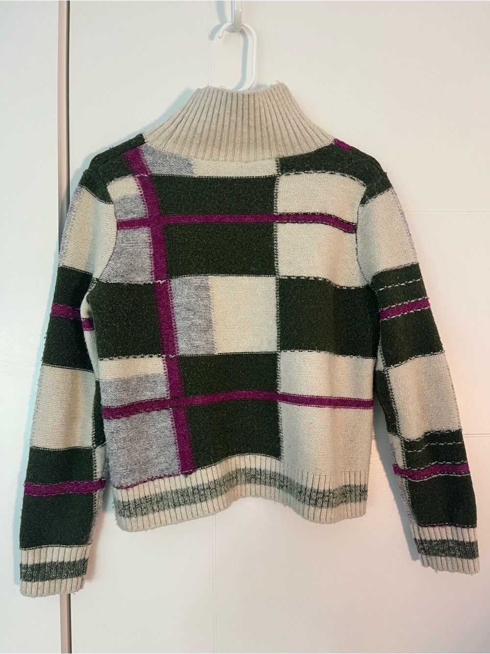 525 Turtleneck Plaid Knit Sweater in Cream, Green & Purple - Picture 2 of 3